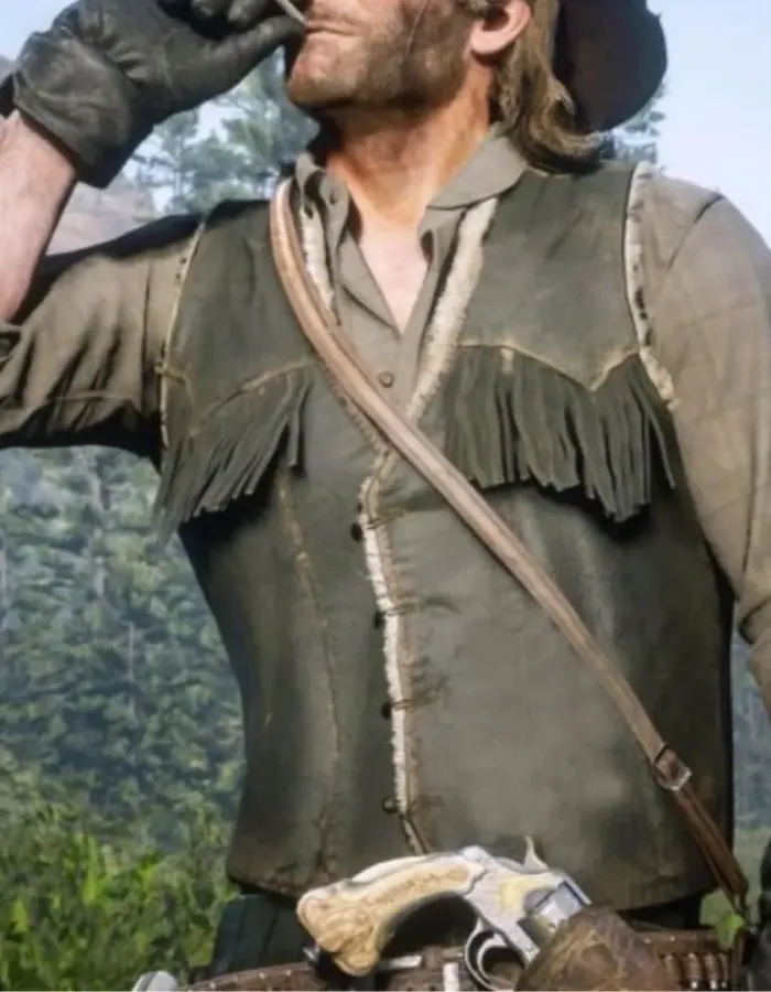 Red Dead Redemption 2 Arthur Morgan Shearling Fringe Leather Vest Red Dead Redemption 2 Arthur Morgan Shearling Fringe Leather Vest