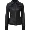 The Celeste Black Bomber Womens Leather Jacket The Celeste Black Bomber Womens Leather Jacket