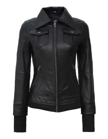 The Celeste Black Bomber Womens Leather Jacket