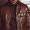 The Sacrifice Game 2023 Mena Massoud (Jude) Brown Leather Jacket