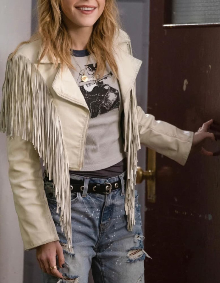 Totally Killer 2023 Kiernan Shipka Fringe Leather Jacket Totally Killer 2023 Kiernan Shipka Fringe Leather Jacket