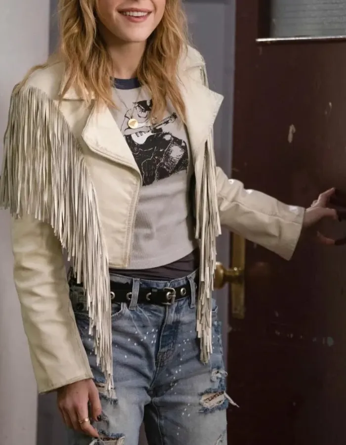 Totally Killer 2023 Kiernan Shipka Fringe Leather Jacket Totally Killer 2023 Kiernan Shipka Fringe Leather Jacket