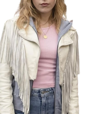 Totally Killer 2023 Kiernan Shipka Fringe Leather Jacket