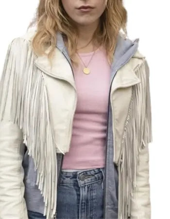 Totally Killer 2023 Kiernan Shipka Fringe Leather Jacket