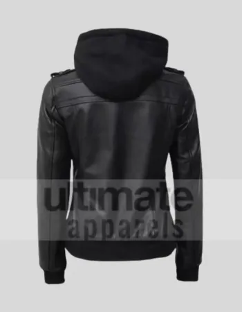 Women's Black Biker Leather Bomber Jacket