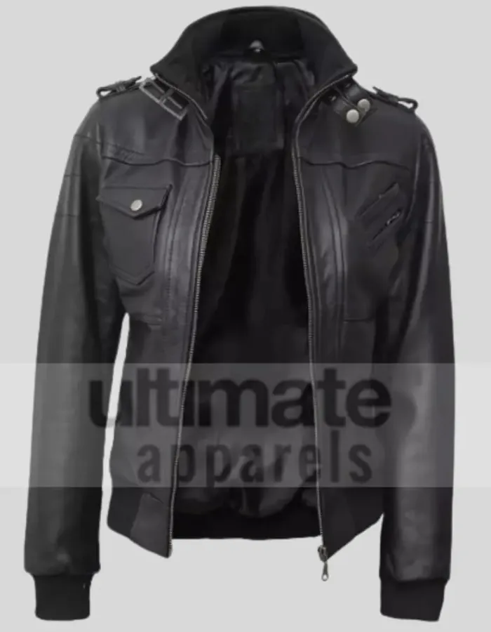 Women's Black Biker Leather Bomber Jacket Women's Black Biker Leather Bomber Jacket