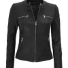 Gloria Womens Slim-fit Black Leather Jacket Gloria Womens Slim-fit Black Leather Jacket