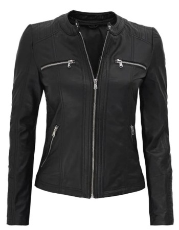Gloria Womens Slim-fit Black Leather Jacket