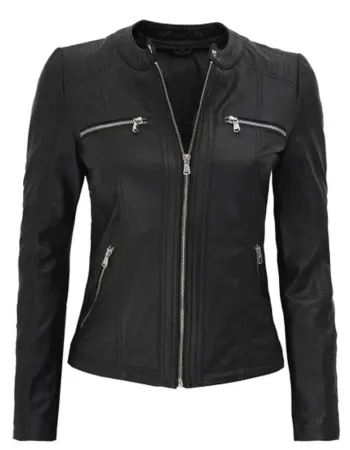 Gloria Womens Slim-fit Black Leather Jacket