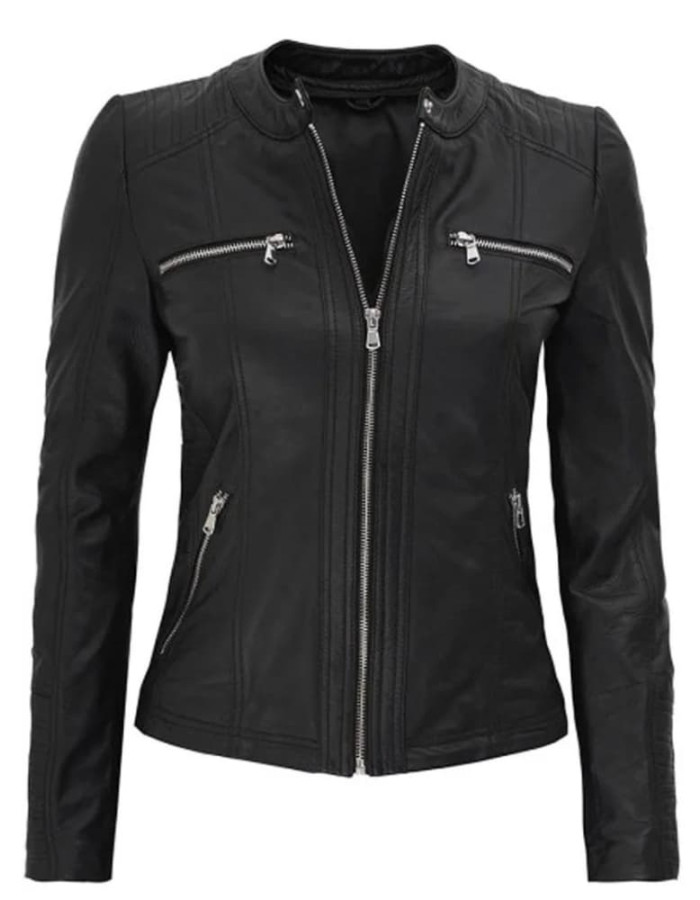 Gloria Womens Slim-fit Black Leather Jacket Gloria Womens Slim-fit Black Leather Jacket