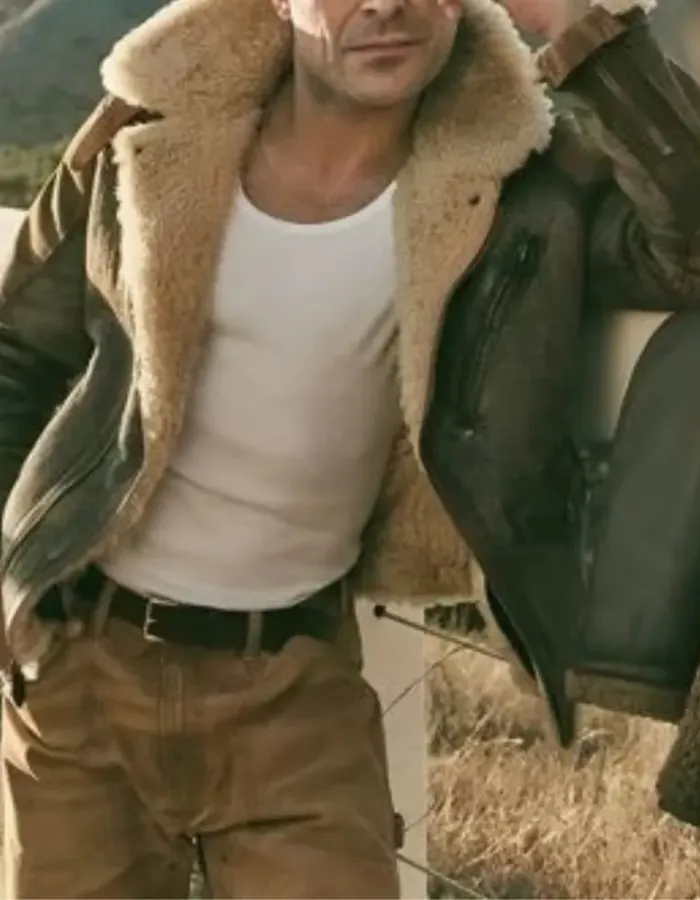 Zac Efron The Iron Claw 2023 Brown Shearling Leather Jacket Zac Efron The Iron Claw 2023 Brown Shearling Leather Jacket
