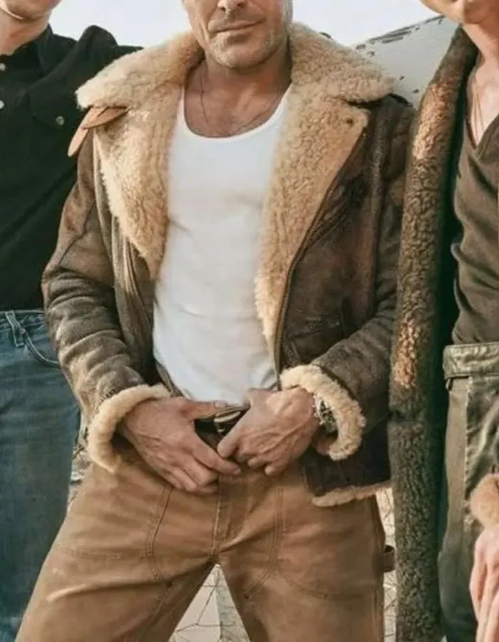 Zac Efron The Iron Claw 2023 Brown Shearling Leather Jacket Zac Efron The Iron Claw 2023 Brown Shearling Leather Jacket