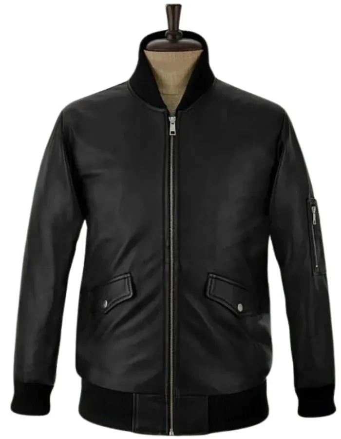 EMINEM BLACK LEATHER BOMBER JACKET