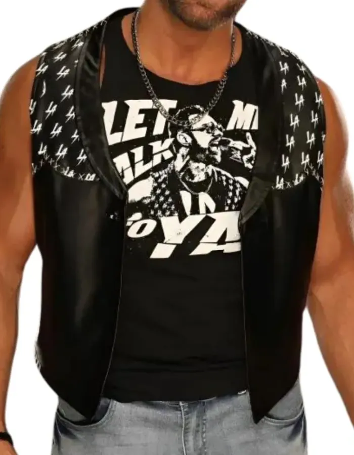 LA Knight WWE Smackdown Black Leather Vest
