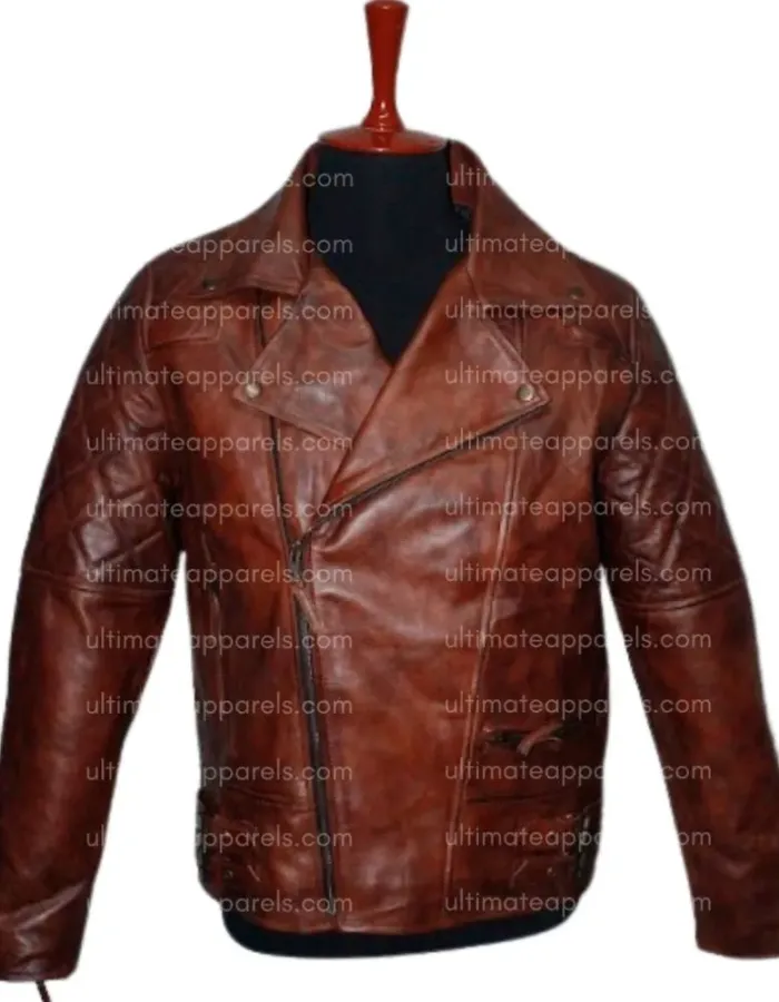MEN QUILTED ASYMMETRICAL BIKER LEATHER JACKET