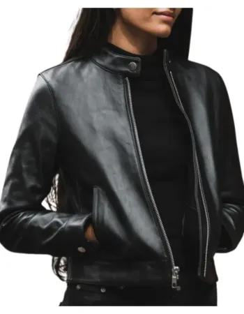 Jessica Alba Women Black Leather Jacket