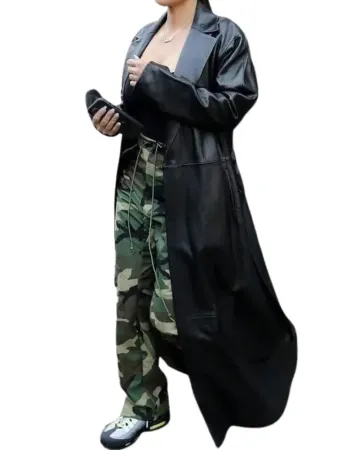 Kim Kardashian Black Leather Long Coat Kim Kardashian Black Leather Long Coat