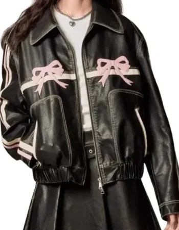 Diddi Moda Pink Ribbon Leather Jacket