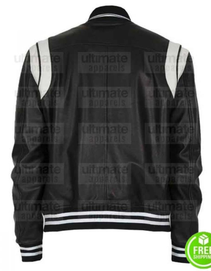 BLACK AND WHITE LEATHER VARSITY LETTERMAN JACKET