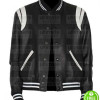 BLACK AND WHITE LEATHER VARSITY LETTERMAN JACKET
