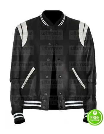 BLACK AND WHITE LEATHER VARSITY LETTERMAN JACKET