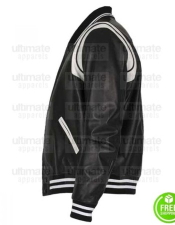 BLACK AND WHITE LEATHER VARSITY LETTERMAN JACKET