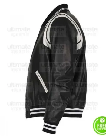 BLACK AND WHITE LEATHER VARSITY LETTERMAN JACKET BLACK AND WHITE LEATHER VARSITY LETTERMAN JACKET