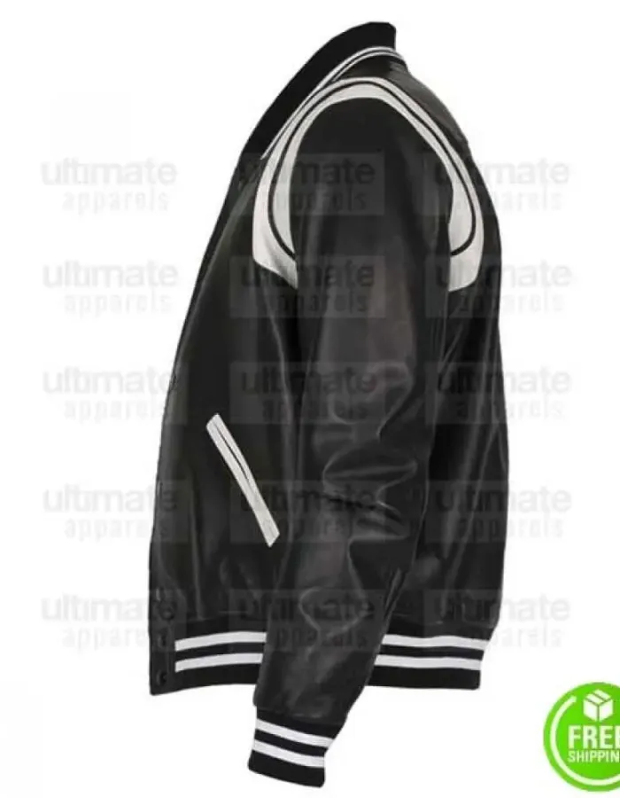 BLACK AND WHITE LEATHER VARSITY LETTERMAN JACKET