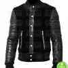 BLACK SUEDE WITH COWHIDE SLEEVES LEATHER BOMBER JACKET