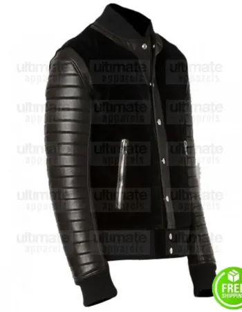 BLACK SUEDE WITH COWHIDE SLEEVES LEATHER BOMBER JACKET BLACK SUEDE WITH COWHIDE SLEEVES LEATHER BOMBER JACKET