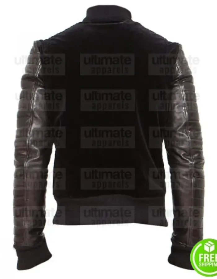 BLACK SUEDE WITH COWHIDE SLEEVES LEATHER BOMBER JACKET