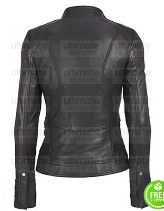 LADIES BLACK MOTORCYCLE BIKER LEATHER JACKET
