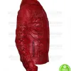 RED SLIM FIT HOODED LEATHER JACKET RED SLIM FIT HOODED LEATHER JACKET