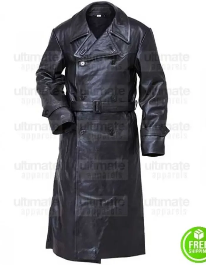 WW2 German Gestapo Black Trench Leather Coat WW2 German Gestapo Black Trench Leather Coat