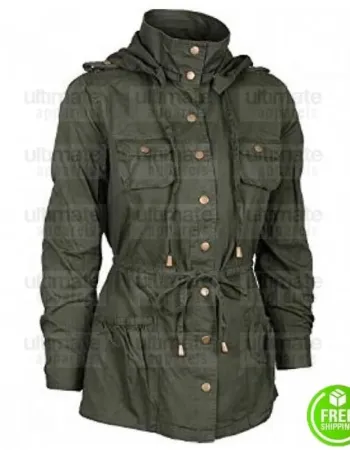 WOMEN'S BELTED GREEN MILITARY COTTON COAT