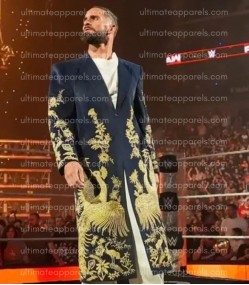 WWE RAW Seth Rollins Golden Peacock Long Coat