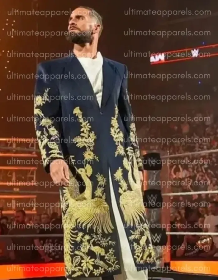 WWE RAW Seth Rollins Golden Peacock Long Coat WWE RAW Seth Rollins Golden Peacock Long Coat