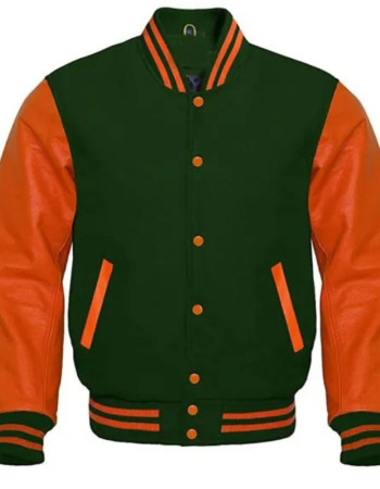 Unisex Orange and Green Varsity Jacket