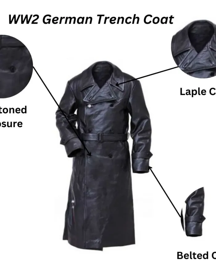 WW2 German Gestapo Black Trench Leather Coat WW2 German Gestapo Black Trench Leather Coat