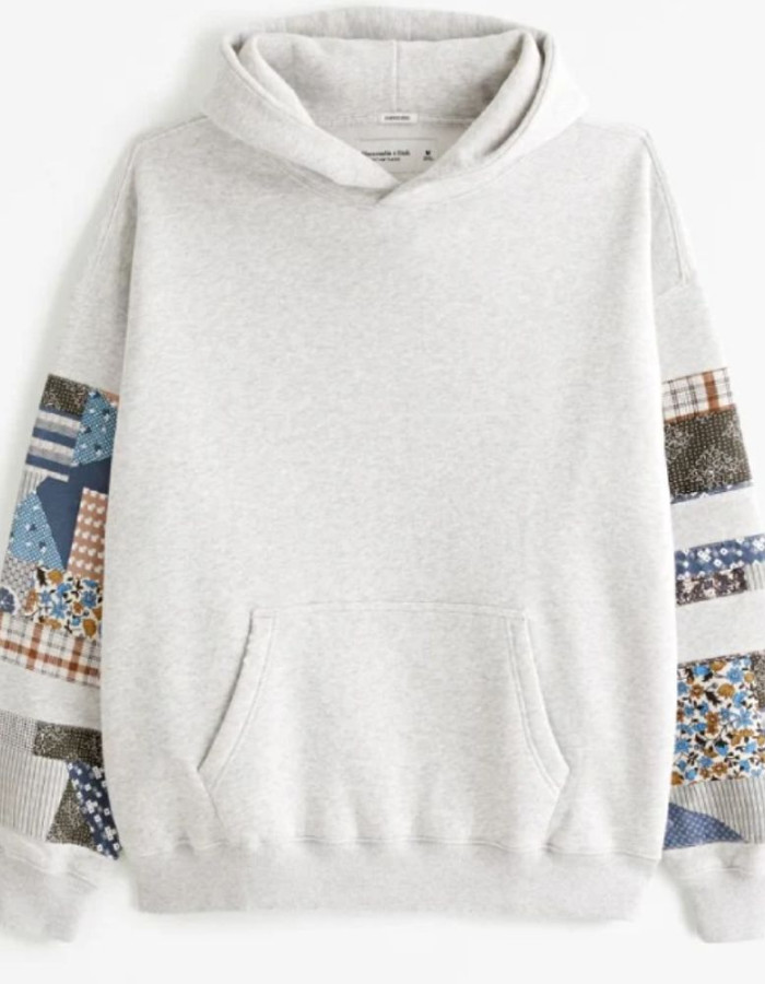 Unisex Abercrombie Patchwork Pullover Hoodie Unisex Abercrombie Patchwork Pullover Hoodie
