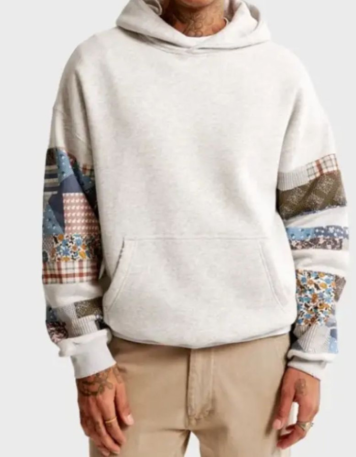 Unisex Abercrombie Patchwork Pullover Hoodie Unisex Abercrombie Patchwork Pullover Hoodie