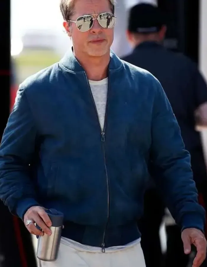 F1 Brad Pitt Blue Bomber Leather Jacket F1 Brad Pitt Blue Bomber Leather Jacket