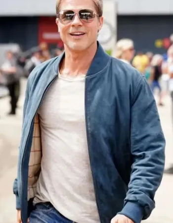 F1 Brad Pitt Blue Bomber Leather Jacket F1 Brad Pitt Blue Bomber Leather Jacket