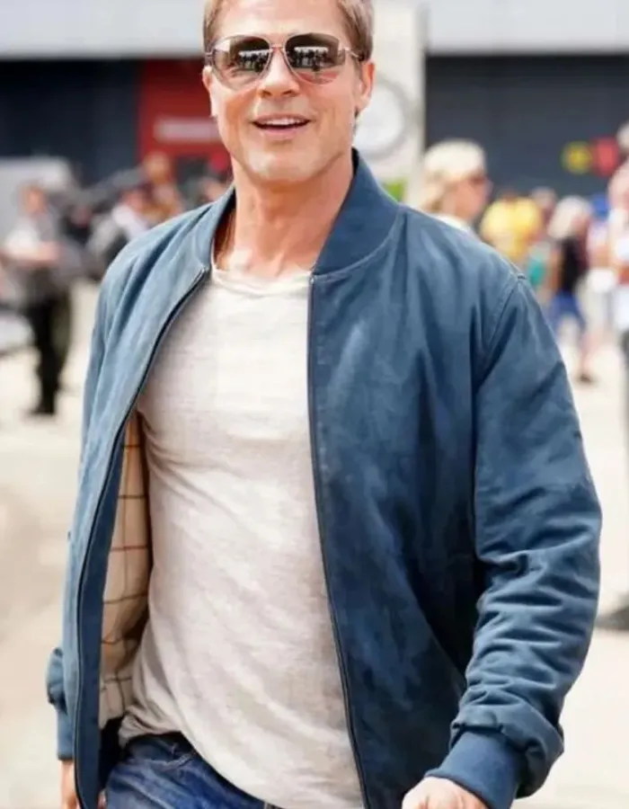 F1 Brad Pitt Blue Bomber Leather Jacket F1 Brad Pitt Blue Bomber Leather Jacket