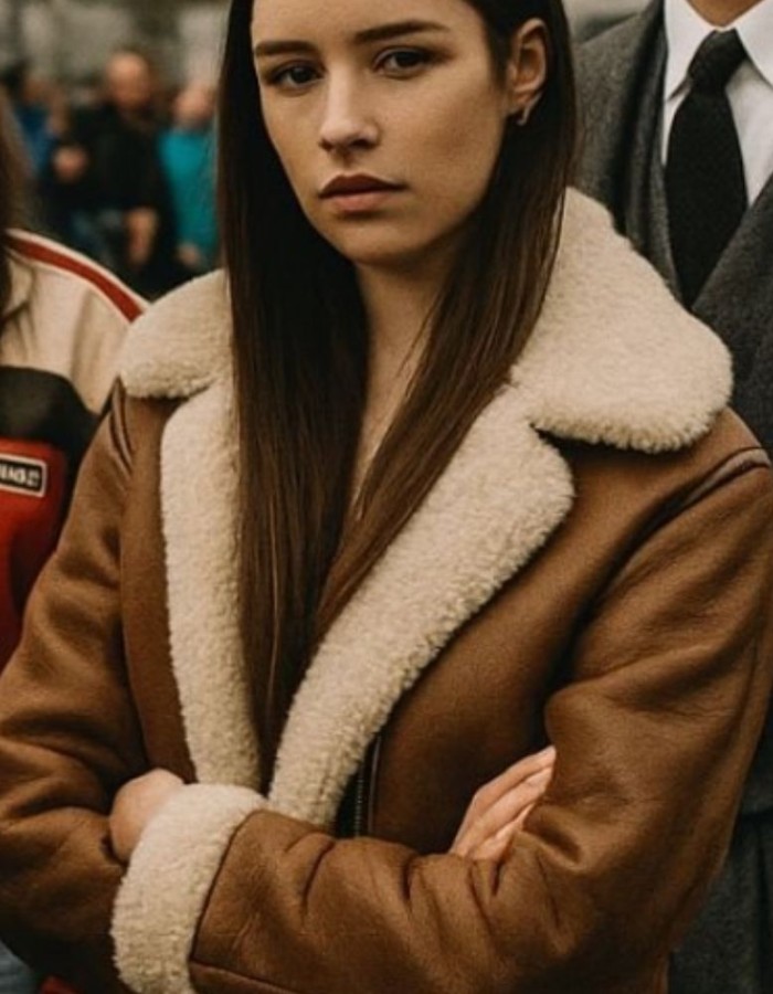F1-Series Women's Brown Shearling Jacket F1-Series Women's Brown Shearling Jacket