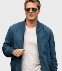 F1 Brad Pitt Blue Bomber Leather Jacket