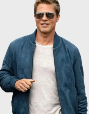 F1 Brad Pitt Blue Bomber Leather Jacket