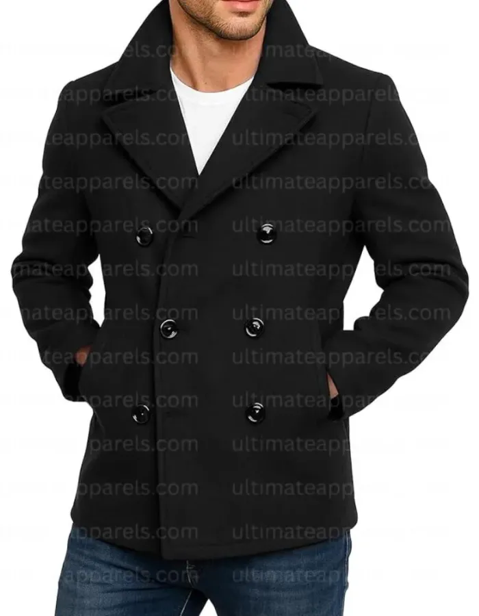 Men's Double Breasted Black Wool Pea Coat Men's Double Breasted Black Wool Pea Coat
