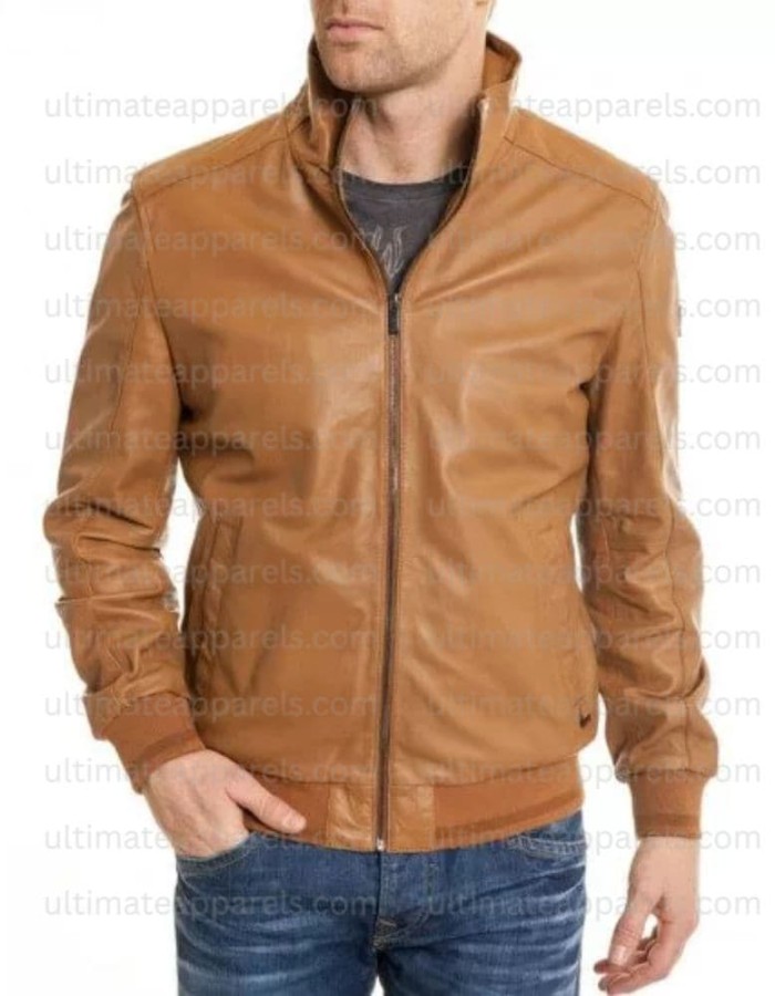Men’s Casual Bomber Camel Brown Jacket Men’s Casual Bomber Camel Brown Jacket