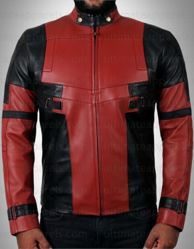 Deadpool Wade Wilson Red & Black Leather Jacket Deadpool Wade Wilson Red & Black Leather Jacket
